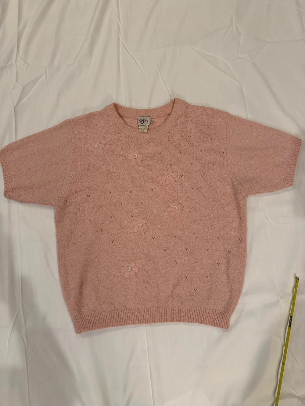 Vintage TAN Jay Inspired Rose Pink Floral Crewneck Sweater - Women